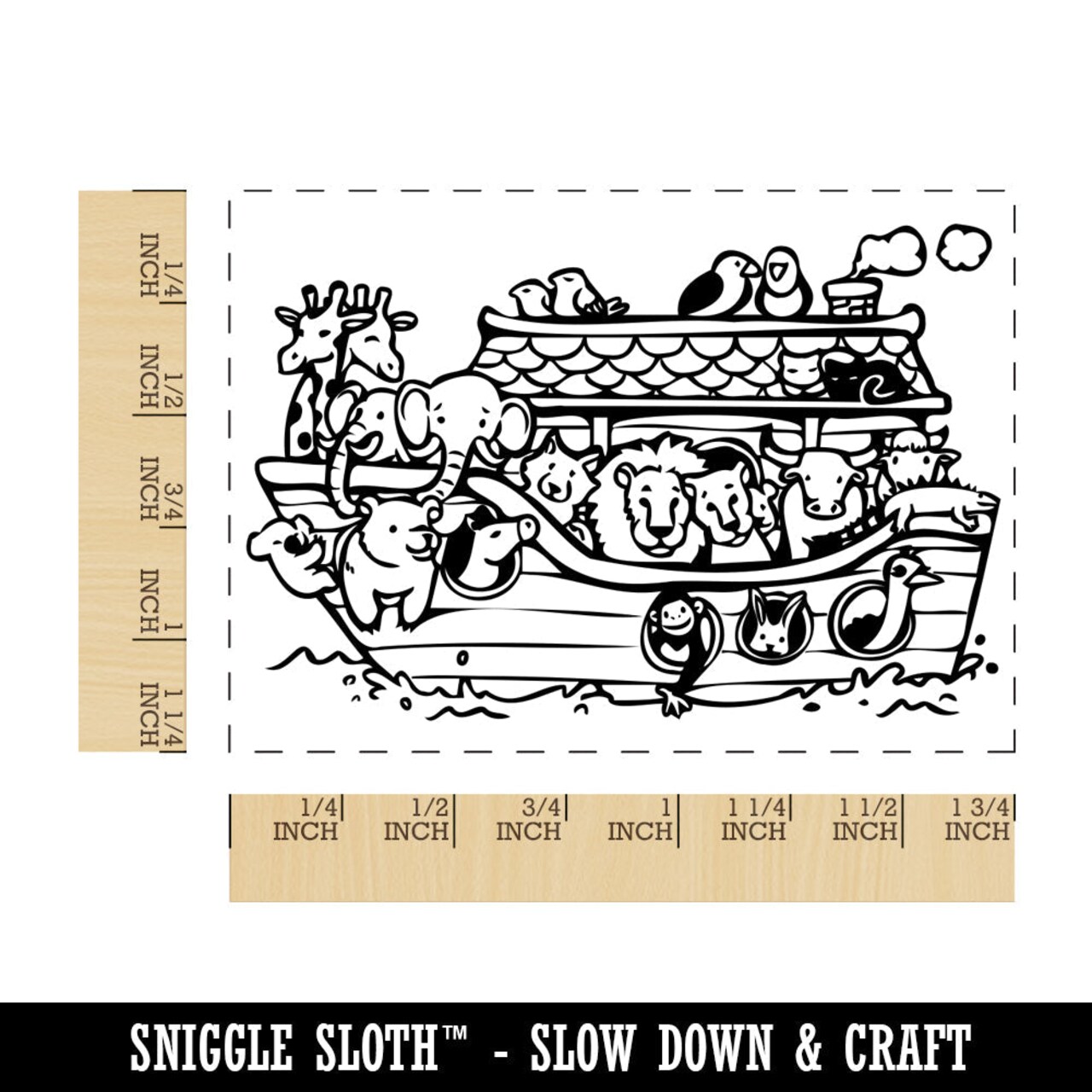 Noah's Ark Boat Filled with Animals Rectangle Rubber Stamp for Stamping Crafting